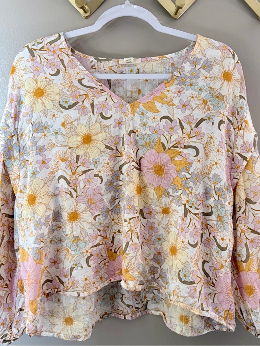 Cottagecore Boho Floral Balloon Sleeve V-Neck Blouse